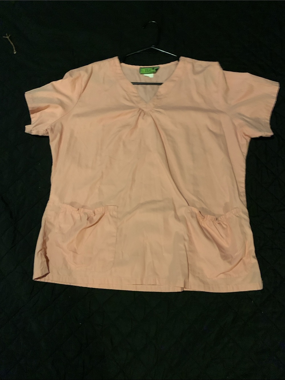 TLC Peach V-Neck Scrub Top with Dual Front Pockets